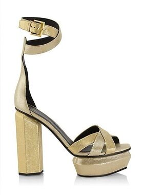 Balmain Ava Metallic Leather Platform Sandal Gold Argent NIB $1450 EU 39/39.5